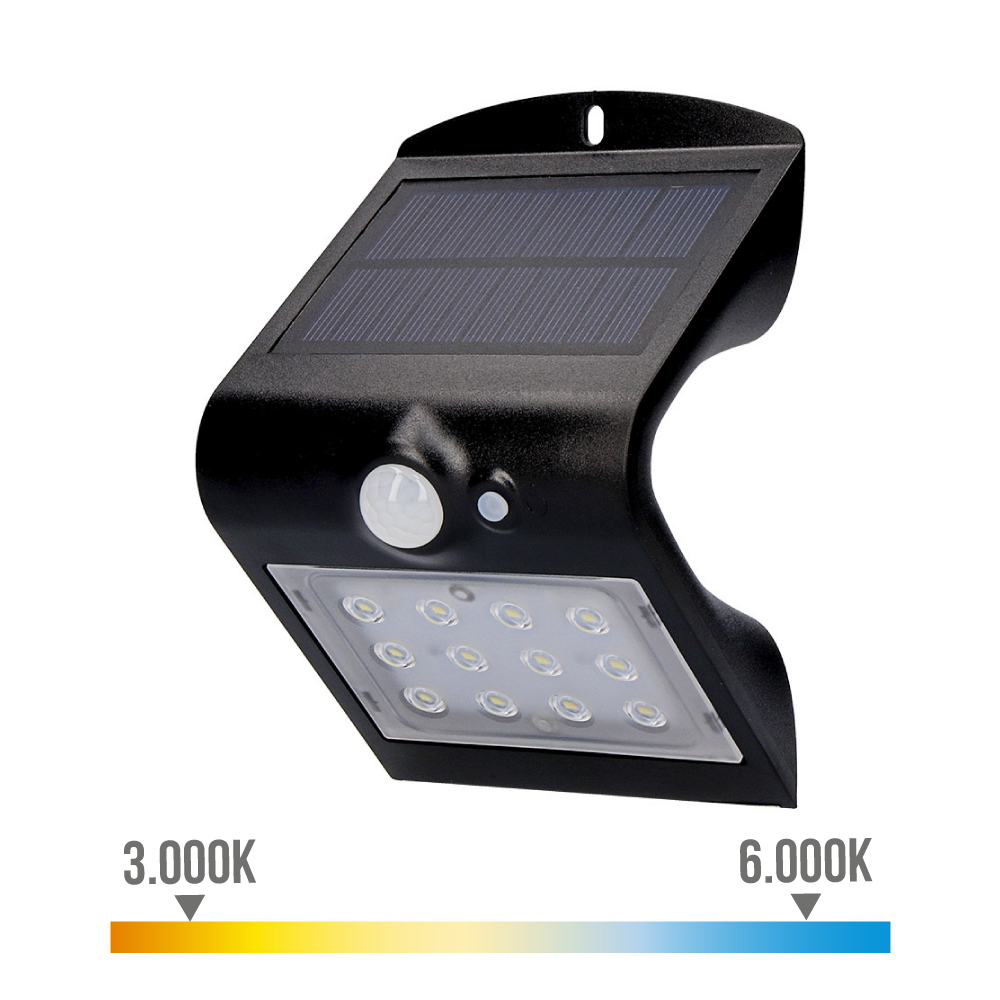 EDM Aplique Solar EDM 1,5W 220lm Negro con Sensor 2-6m - 31840 Aplique solar Iluminación Exterior Solar Led - details 0